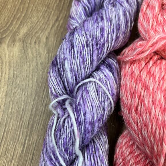 100% Peruvian Wool  Pink / 100% Raw Hand Dyed Cotton Purple Yarn Bundle - Picture 3 of 11